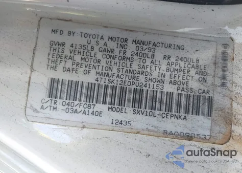 1993 Toyota Camry Le z USA, uszkodzony, nr VIN 4T1SK12E0PU241153